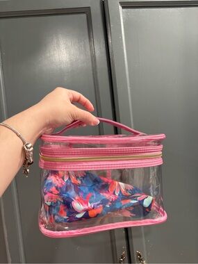 Clear Pink Trim Cosmetic Bag with Floral Inner Pouch